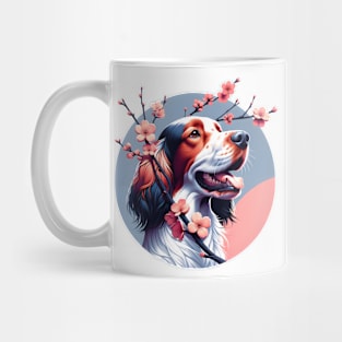 Joyful English Setter with Spring Cherry Blossoms Mug